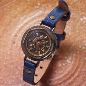 【ウォールナット】と八角形デザインの文字盤が可愛いハンドメイドウォッチ Sサイズ ベルトカラー：茄子紺 WB007S W4-茄子紺 腕時計