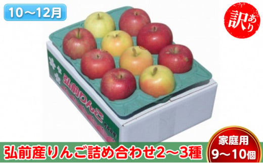 りんご 【10～12月発送】 訳あり 弘前産りんご 詰め合わせ 2～3種 家庭用 9～10個【 弘前市産 青森りんご 】