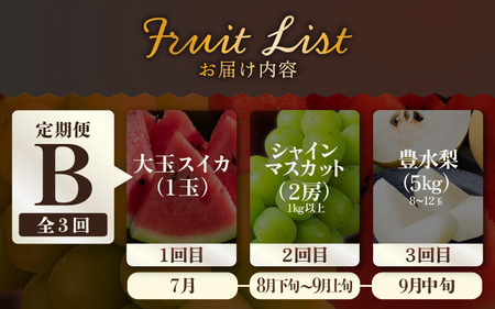 【先行予約】【定期便 3回コース】 坂井市フルーツ三昧！！「極」 B 【2026年7月上旬以降順次発送開始予定】定期便 くだもの 果物 [F-3202]