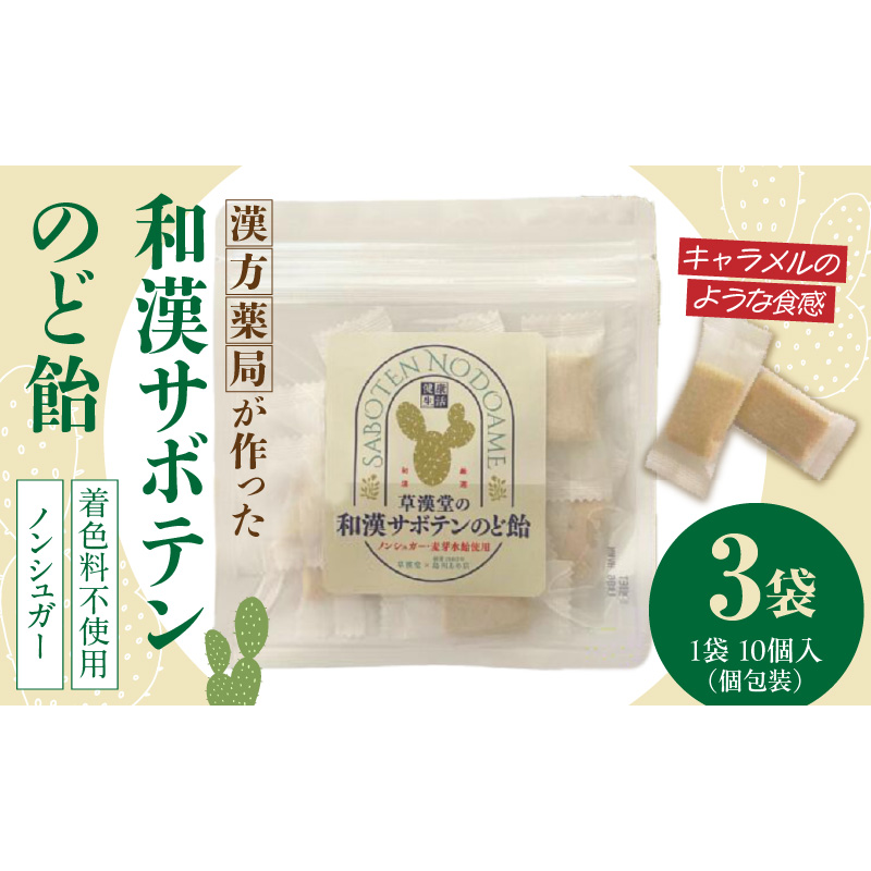 和漢サボテンのど飴　3袋 ［103S14］ 和漢 サボテン のど飴 草漢堂 オリジナル サボテンパウダー入り ノンシュガー 着色料不使用 個包装 島川あめ店 コラボ 飴 キャンディー おかし お取り寄せ 愛知県 小牧市 送料無料