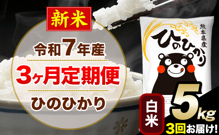 新米 令和7年産 【3ヶ月定期便】 白米 ひのひかり 5kg 5kg×1袋《1月から出荷開始》熊本県産 単一原料米 南阿蘇村 ひのひかり 送料無料 熊本県 米 コメ こめ 国産---hn7tei_40500_5kg_jan3_mna_h---