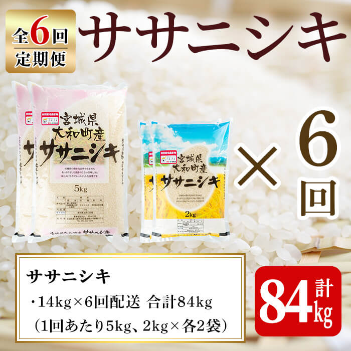 【令和6年産】＜6か月定期便＞特別栽培米 ササニシキ 14kg×6回(合計84kg) お米 おこめ 米 コメ 白米 ご飯 ごはん おにぎり お弁当 頒布会【農事組合法人若木の里】ta253