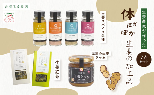 【 山﨑生姜農園 】 山崎生姜農園 生姜農家 が作った 体ぽかぽか 生姜の加工品 7点 セット ジャム 調味料 スパイス ティーパック 茶葉 お茶 紅茶 生姜 しょうが ショウガ ジンジャー ドリンク 飲料 高知県 高知 四万十市 四万十 しまんと