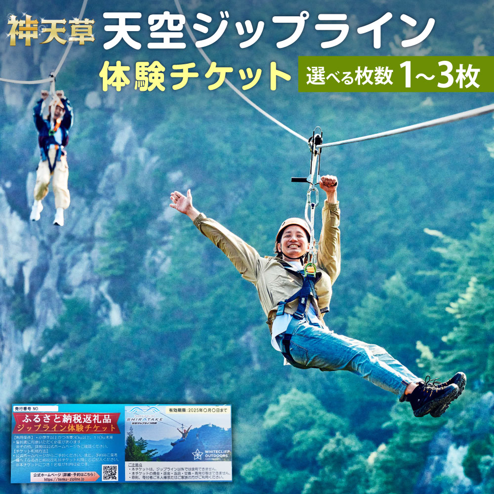 【ふるさと納税】＜選べるご利用人数＞天空ジップライン 体験チケット 1名様（1枚） / 2名様（2枚） / 3名様（3枚） ジップライン ワイヤーロープ 滑空 アクティビティ アウトドア ペアチケット 1枚滑走1回 子供 大人 利用券 商品券 体験 自然 観光 熊本県 上天草市 送料無料