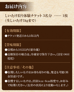 きのこ狩り　(収穫体験チケット3名分)収穫量1kg