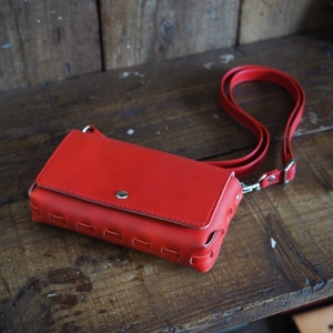 革綴じコンパクトポシェット 選べる 6色 牛革 レザー ショルダーバッグ