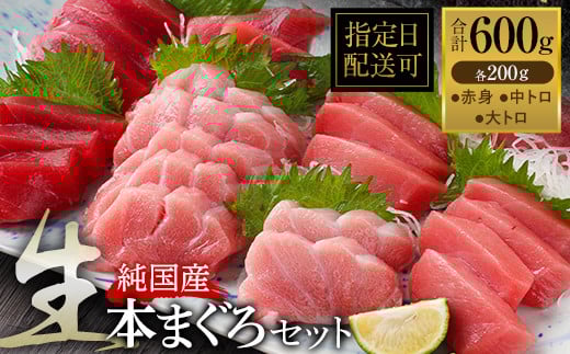 【冷蔵・指定日着可】絶品！生本マグロ セット 大トロ 200g + 中トロ 200g + 赤身 200g　（すべて柵どり）