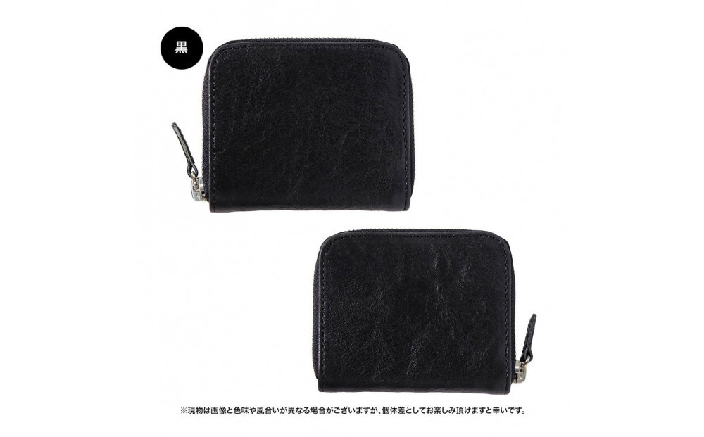 FUKUNARY ミニマム財布 黒 ブラック 栃木レザー Wコガシ 本革 牛革 レザー 素材 ラウンドファスナー ファスナー ブランド メンズ レディース おしゃれ 大容量 小銭入れ 日本製 広島市 