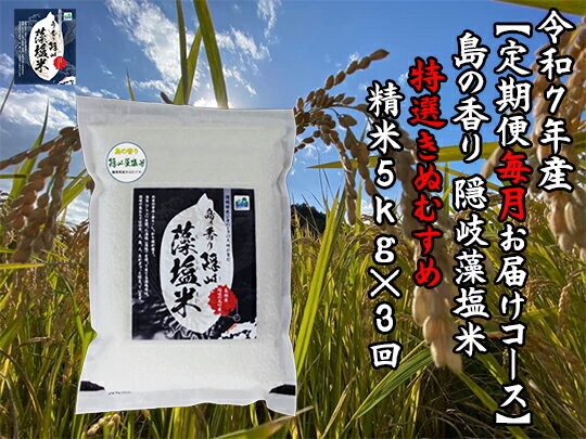 【ふるさと納税】令和7年産【定期便　毎月お届けコース】島の香り隠岐藻塩米特選きぬむすめ　精米5kg×3回