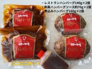 ミートフーズウスイ にこにこセット レストランハンバーグ 煮込みハンバーグ 国産牛 温めるだけで食べられる オリジナル 和風ソース ケチャップソース 湯煎 電子レンジ 1T08011