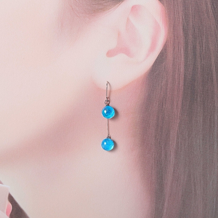 2471.ジュエリー ピアス 2連 アクセサリー 湖水 ガラス細工 ハンドメイド アクセサリ 手作り 北海道 弟子屈町_イメージ3