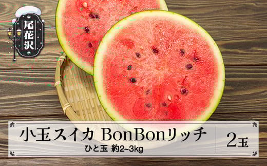 尾花沢産 小玉スイカ BonBonリッチ (約2~3kg)×2玉 7月下旬頃~発送 令和7年産 2025年産 山形県 尾花沢市 観光物産 kb-subrx2