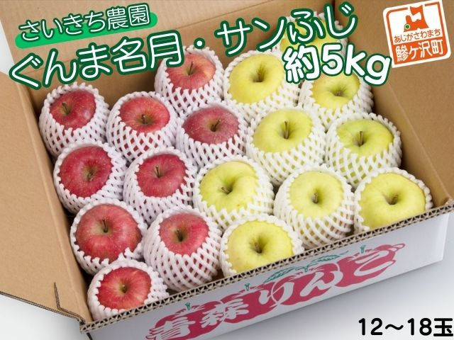 
りんご 青森 サンふじ ぐんま名月 約 5kg (12～18玉) リンゴ 詰め合わせ セット サイキチ農園 食べ比べ 青森県 鰺ヶ沢町産 フルーツ 果物 白神山地 果物類 林檎 サンフジ ふじ 2024
