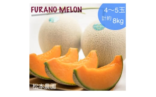 ＜2026年発送＞富良野メロン『厳選』4～5玉入(計約8kg)_ メロン めろん 富良野メロン 赤肉 フルーツ くだもの 果物 ふるーつ 青果 北海道 富良野 産直 産地直送 甘い 高糖度 贈答 ギフト 常温 季節限定 人気 【1286288】
