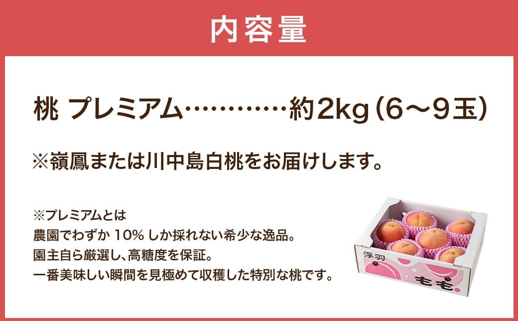 桃 （ 嶺鳳 ・ 川中島白桃 ） プレミアム 約2kg （ 6ー9玉） 【2026年7月上旬ー8月上旬発送予定】