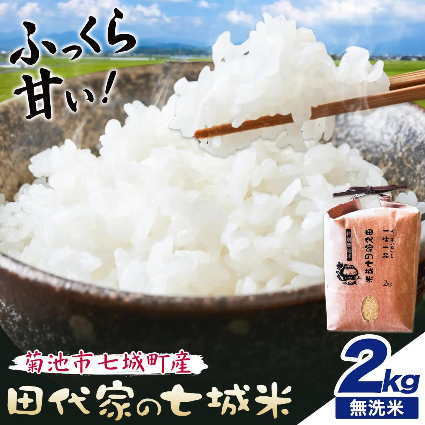 令和7年産 菊池市七城町産 田代家の七城米 七城ヒノヒカリ無洗米 2kg 田代こめや《30日以内に出荷予定(土日祝除く)》熊本県 菊池市 米 お米 精米 ひのひかり 菊池市産 熊本県産 九州産 送料無料