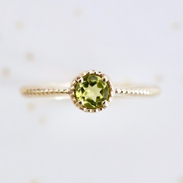 【ジュエリー】K10 イエローゴールド ペリドット 一粒石 シンプル リング 指輪 保証書付　NR-1838