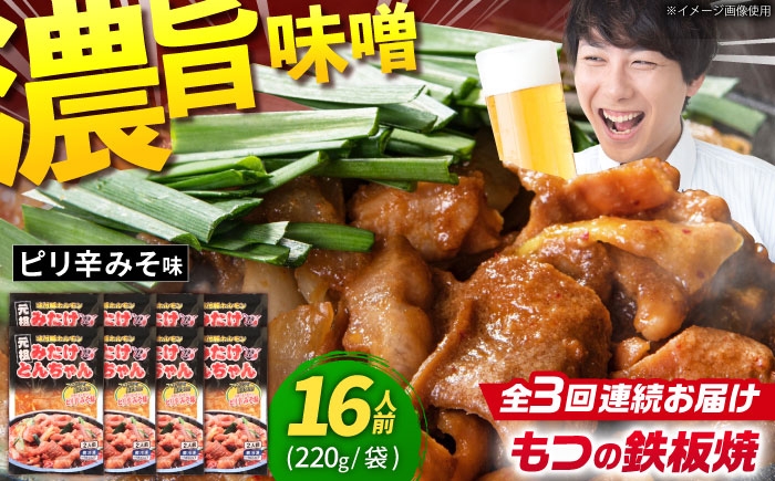 
                  【3回定期便】岐阜県産豚もつの鉄板焼き「元祖みたけとんちゃん」ピリ辛みそ味 8袋（16人前） / モツ もつ 白もつ ホルモン / 御嵩町 / 藤よし [AVAA076]
                