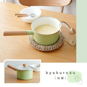 ミルクパン ホーロー 14cm　【白緑】（ミントグリーン）　rise052