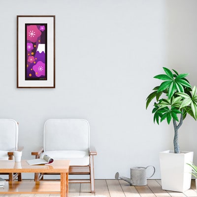 ＼注目の和紙アート/ 【絵画】富士と桜(紫)額装サイズ300mmx600mm　阿波紙【1275435】