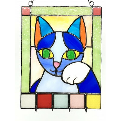 【ふるさと納税】ステンドグラス製　幸運の招き猫の壁掛キーフック【1675190】