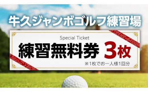 牛久ジャンボゴルフ練習場練習無料券 3枚綴り ゴルフ ゴルフ場 練習券 利用券 プレー プレー券 チケット ゴルフチケット 打ち放題 打ちっぱなし 270ヤード 屋外 茨城