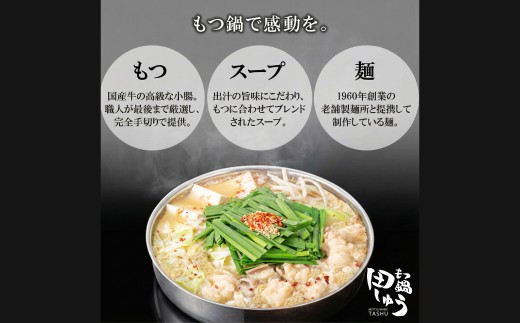 【2回定期便】博多もつ鍋専門店「もつ鍋田しゅう」のもつ鍋セット 味噌味 2～3人前 博多 もつ鍋 味噌 高級 国産牛 小腸 郷土料理 にんにく 香り 出汁 旨味 スープ ちゃんぽん麺 老舗