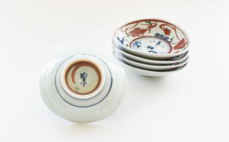ゆい窯 染錦水草魚紋 楕円皿 小皿5枚セット/ 陶器 お皿 食器 和柄 陶磁器 皿 川棚陶器 長崎陶器 楕円皿 オーバル皿 プレート 煮物 贈答用 【ゆい窯】[OAO007]
