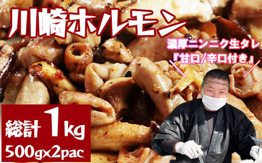 
［濃厚ニンニク生タレ『甘口／辛口付き』］川崎ホルモン総計1kg（500g×2p）　【04324-0263】
