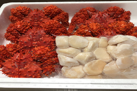 花咲ガニ500g前後～650g前後×5尾、ほたて貝柱1kg D-70029