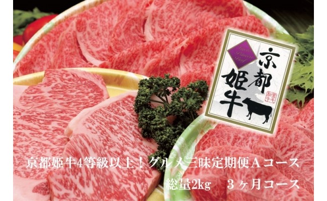 
【3回定期便】かぐら特撰 厳選雌牛！京丹波姫牛 ステーキ・すき焼き・焼肉 グルメ三昧定期便 計2kg（冷蔵）
