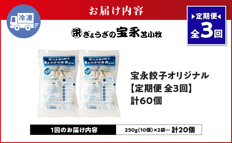 【定期便・全3回 毎月】手包み餃子 ぎょうざの宝永 宝永餃子20個セット（宝永餃子10個入×2袋）　T004-T03-02-02
