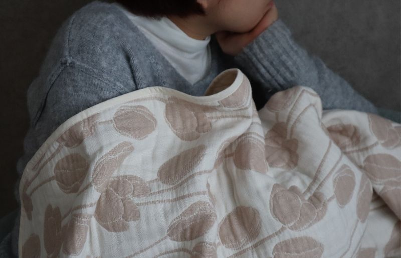 泉州南部織 6重ガーゼマルチケット（チューリップ/ベージュ） G1998