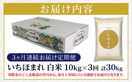 【3ヶ月定期便】【令和6年産 新米】福井県産 いちほまれ（白米）10kg×3回　計30kg[G-097003]