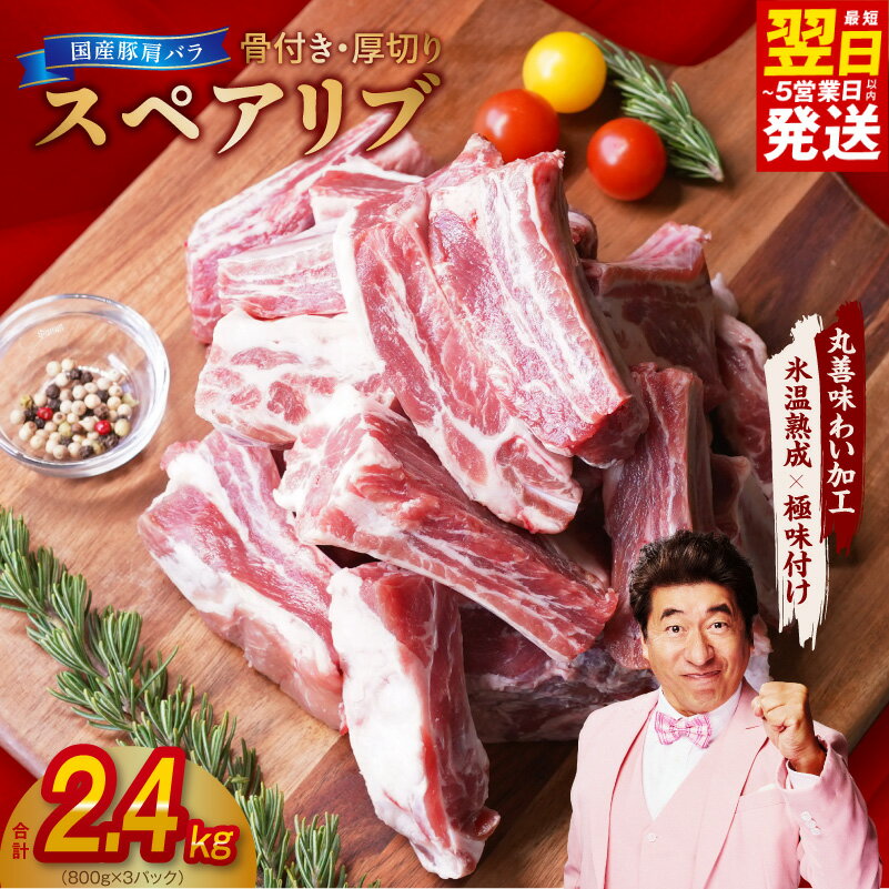 【ふるさと納税】【発送月が選べる】 厚切り 国産 豚肩バラ 骨付き スペアリブ 2.4kg アウトドア キャンプ BBQ におすすめ 丸善味わい加工 氷温熟成 極味付け 豚肉 熟成肉 肉の泉佐野 肉 普段使い 最短 翌日発送 5営業日 泉佐野市 送料無料