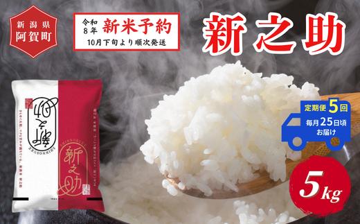 《令和8年産　新米予約》【定期便 全5回】米 5kg×5回 (計25kg) 新潟県阿賀町 津川産 新之助 令和8年産 精米 白米 25キロ 新潟県産コシヒカリ 新潟県産こしひかり 新潟県産 コシヒカリ こしひかり ごはん ご飯 新潟県 阿賀町