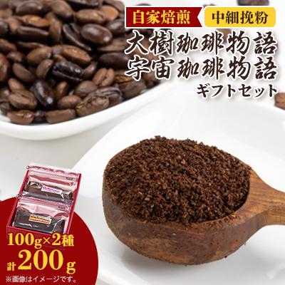 ふるさと納税 大樹町 自家焙煎珈琲大樹珈琲物語100gと宇宙(そら)珈琲物語100g袋セット中細挽粉ギフトセット
