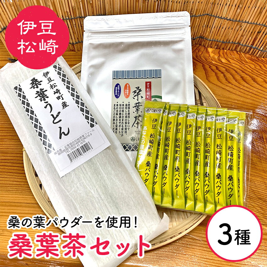【ふるさと納税】松崎町産 桑葉茶セット 桑葉茶パウダー100g＋1gスティック10本＋桑葉うどん200g　　桑の葉 桑葉 桑茶 お茶 緑茶 うどん 粉末タイプ スティックタイプ 使いやすい 使い切り 便利 静岡県 伊豆 松崎
