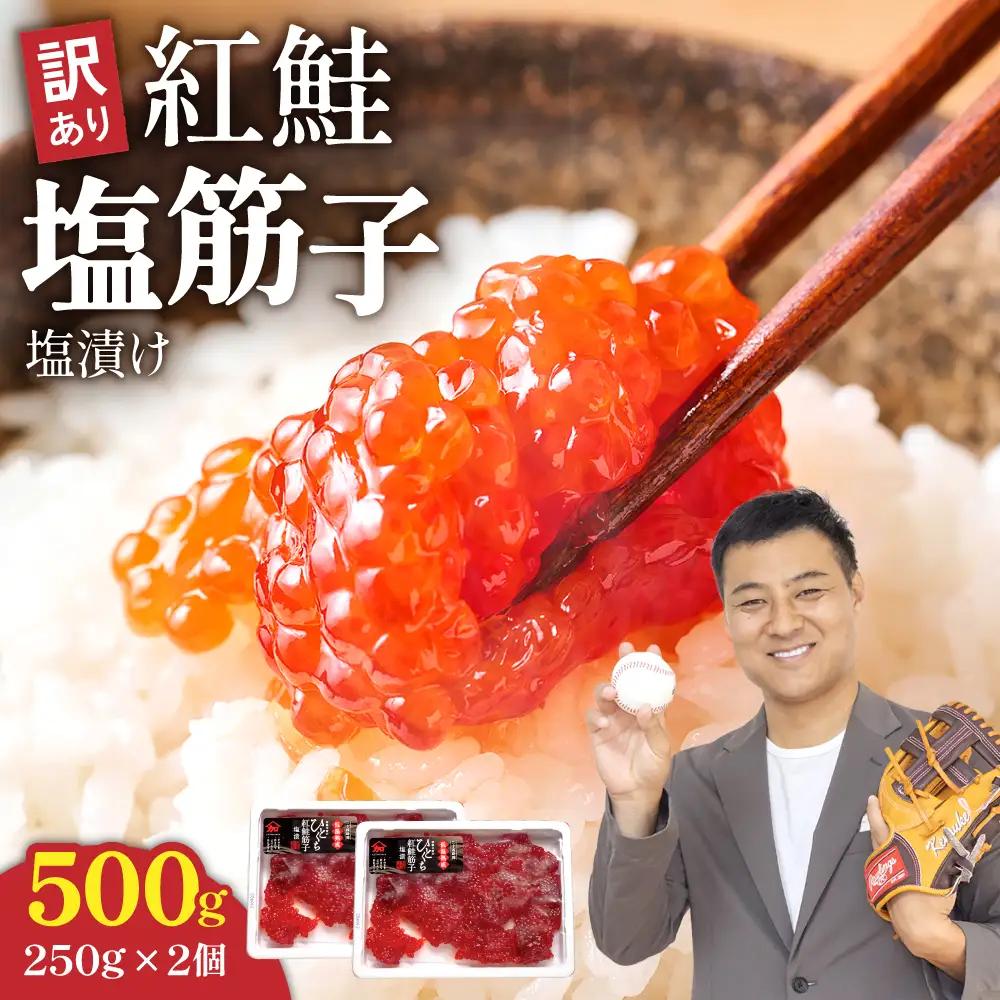 訳あり 紅鮭塩筋子500g (250g×2個入）加藤水産 ひとくちカット すじこ 魚卵 海鮮 おかず おにぎりの具 贈答 ギフト 人気 留萌市 R002-005