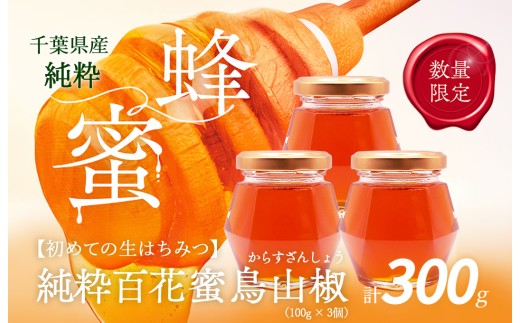 千葉県産「純粋はちみつ」からすざんしょう100g×3個 X009