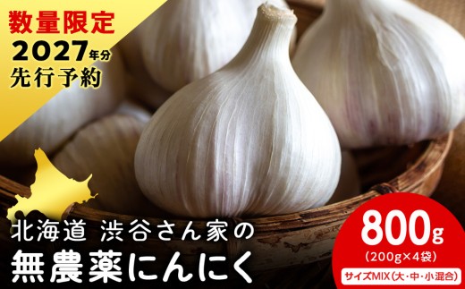 【数量限定】渋谷さん家の「無農薬 にんにく MIXサイズ 200gx4袋」