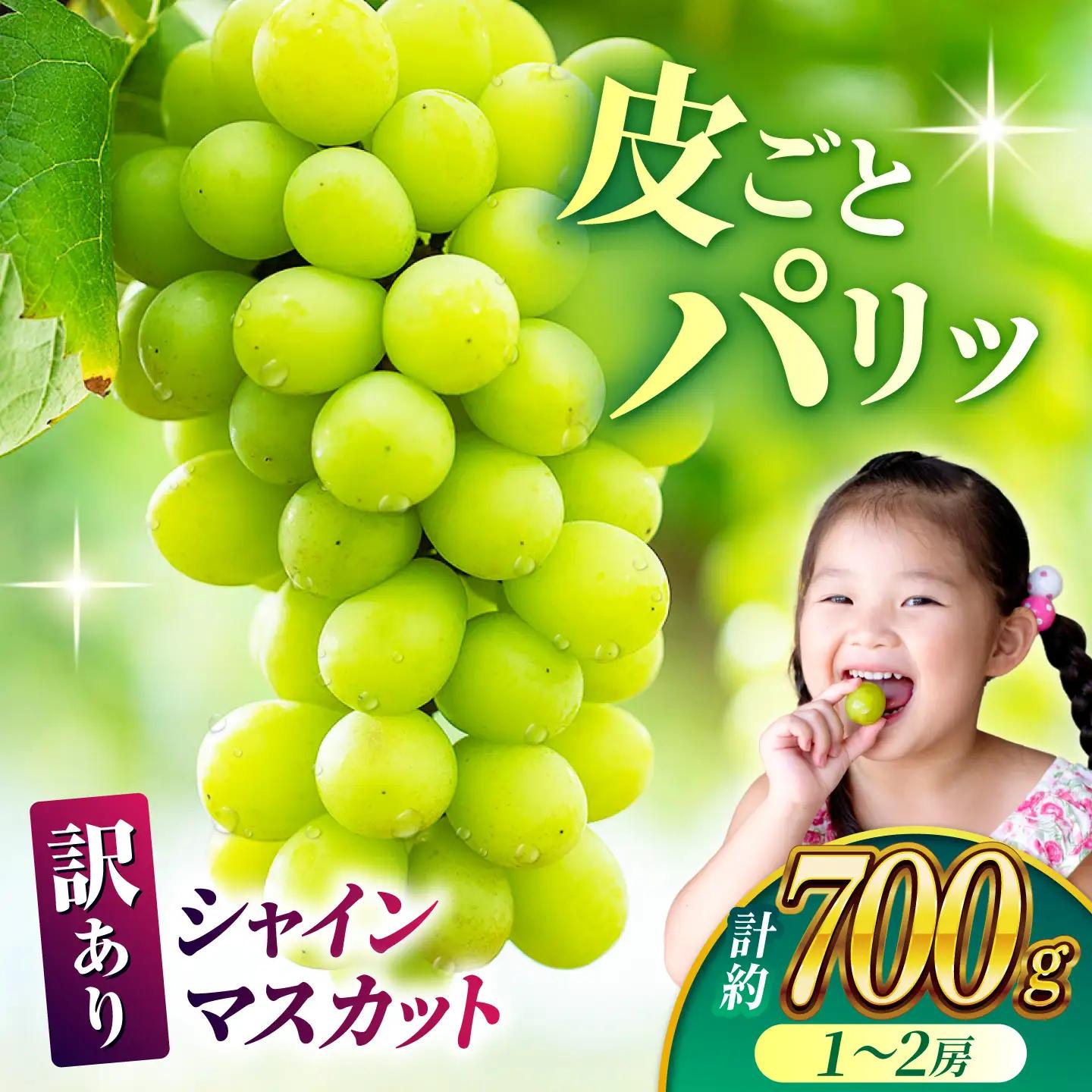 【訳あり】 シャインマスカット 約700g(1～2房)  マスカットフルーツ 果物 ぶどう【合同会社 社方園】[ZBZ027]