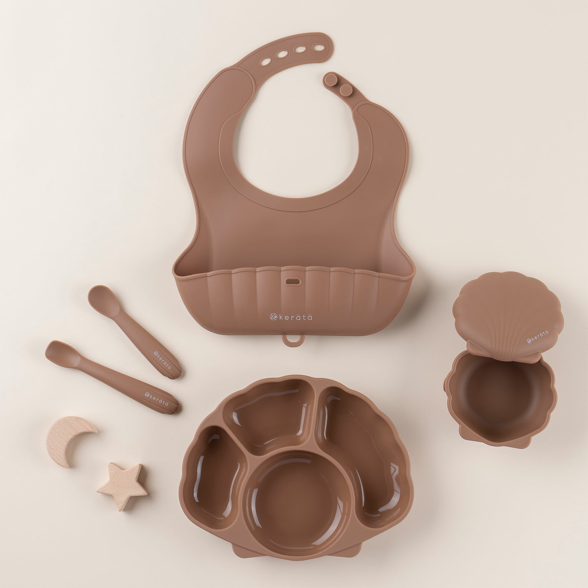 【ふるさと納税】選べる ベビー 食器セット（リーフブラウン） | kerata 赤ちゃん ベビー 日用品 食器 ベビー食器 マタニティ 長野県 塩尻市