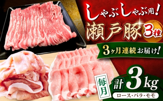 【全3回定期便】 瀬戸豚 豚肉 しゃぶしゃぶセット 計3kg / 豚肉 小分け しゃぶしゃぶ セット / 瀬戸市 / 関屋精肉店 [BBBQ210]
