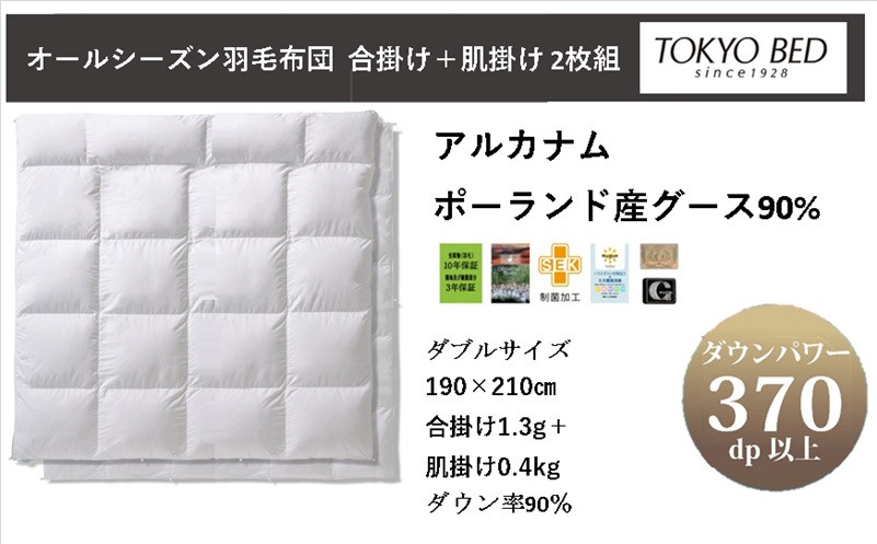 
５８６７　オールシーズン羽毛布団 合掛け＋肌掛け 2枚組「 アルカナム 」 ダブルサイズ 東京ベッド社
