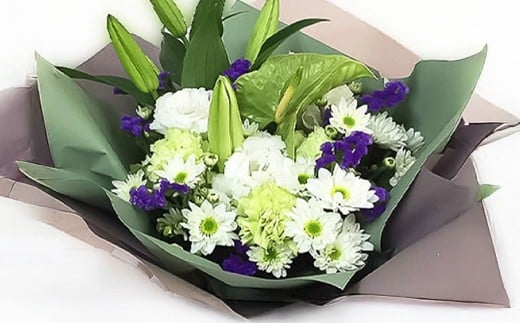 【白＋パープル系】 お供え用 生花 （仏花） アレンジ Lサイズ 生け花 花 フラワー お供え 仏壇 日用品 雑貨 九州 熊本県 熊本市 常温 冷蔵