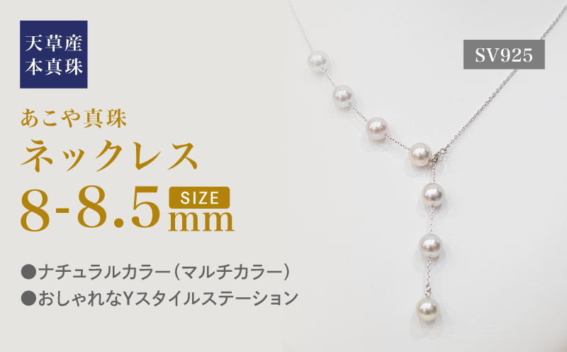 S101-449_あこや真珠 天草 ネックレス マルチ Y字 無調色 8mm - 8.5mm ナチュラル SV シルバー