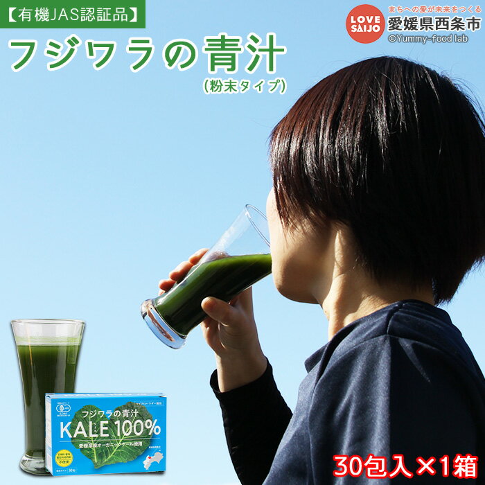 【ふるさと納税】＜フジワラの青汁・粉末タイプ(30包入)×1箱＞ ※翌月末迄に順次出荷します。 有機JAS認証品 あおじる ケール 野菜粉末 パウダー お料理 国産 香料・着色料・保存料・甘味料無添加 無糖 糖質0 溶けやすい 特産品 愛媛県 西条市 【常温】