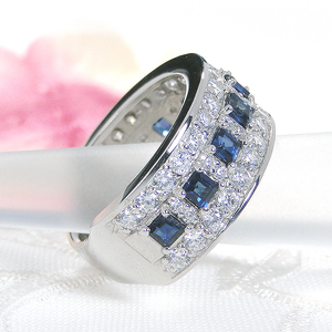 指輪 プラチナ PT900 ダイヤモンド 1.2ct 幅広 ブルーサファイア スクエア 誕生石 レディースリング 大ぶり ゴージャス ジュエリー【f249-pt-bs】 ALPAZ133
