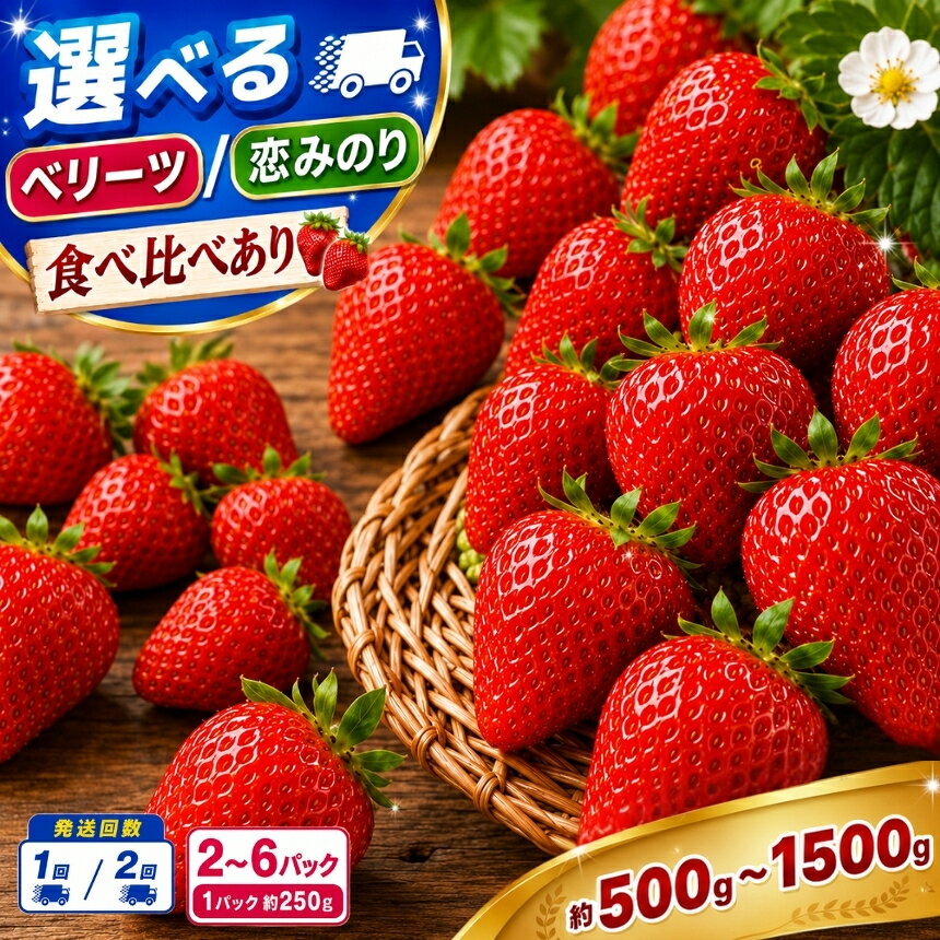 【ふるさと納税】選べる ベリーツ / 恋みのり 250g前後 × 2 ～ 6パック ( 約500g～1500g ) 発送回数 1回 / 2回 食べ比べ | 苺 イチゴ いちご ベリー フルーツ 果物 くだもの 大分県産 産地直送 定期 定期便 単品 大分県 中津市 送料無料 【発送は2027年2月～2027年3月末頃】